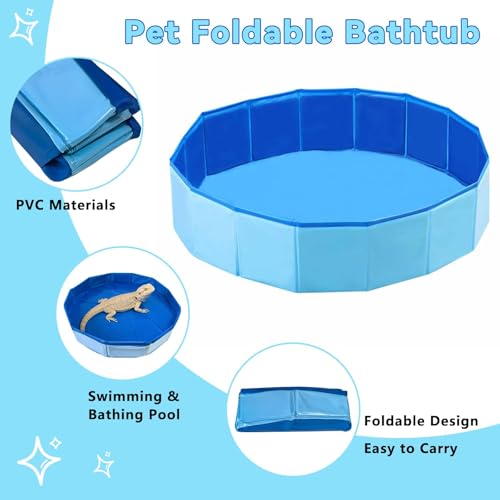 Foldable Bearded Dragon Pool Bathtub, Reptile Bath Pool Bearded Dragon Swimming Pool with Brush Gloves Reptile Accessories Swimming Pool for Turtle Lizard Small Pets - size: Reptile Pool