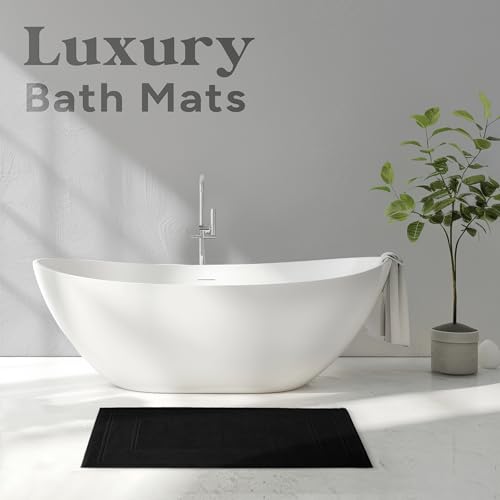 Avalon Towels Black Bath Mat - 100% Cotton Set of 4 Absorbent Bathmat - Bathroom Mats Quick Dry Bath Mats for Bathrooms (22x34 Inches) - color: Black, size: Pack of 4
