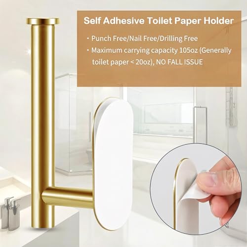 JOPOFI Toilet Paper Holder - Adhesive Toilet Paper Holder - Brushed Gold | Toilet Paper Holder Wall Mount for Bathroom,Stainless Steel Command Strip Toilet Paper Roll Holder Stick On Wall,No Drilling - color: Brushed Gold, size: 1pcs