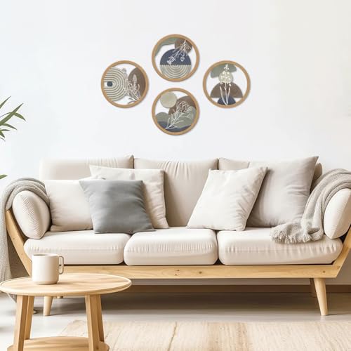 TOARTi 4Pieces Boho Botanical Wooden Wall Art,Farmhouse Geometric Round Wall Decor,Vintage Bohemian Plants Hanging Art,Morden Minimalist Aesthetic Artwork for Bedroom Living Room - color: 4pcs Geometric Botanical Wooden Wall Art