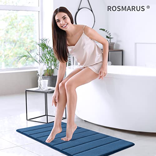 ROSMARUS Memory Foam Bath Mat 20' x 32', Water Absorbent Shower Mat, Thick Non Slip Bath Rugs with PVC Backing, Ultra Soft Bath Rugs for Floor & Tub, Navy - color: Navy, size: 20" x 32" (Rectangular)