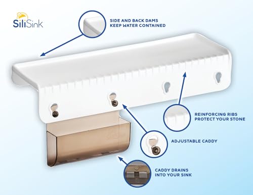 SiliProducts SiliSink Silicone Sink Edge Guard for Kitchen Sink - Fits 3.75” - 4” Wide - The Original Silicone Edge Protector with Sponge Caddy, 14” White - color: White, size: 4in x 14in