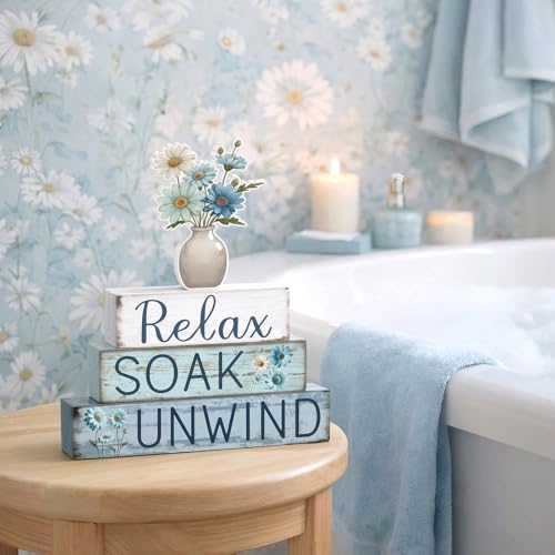 Cinnvoice 4 Pcs Daisy Bathroom Decor Farmhouse Bathroom Decoration Relax Soak Unwind Table Centerpiece Gift for Christmas Valentines Back to School - style: Daisy Relax Soak Unwind
