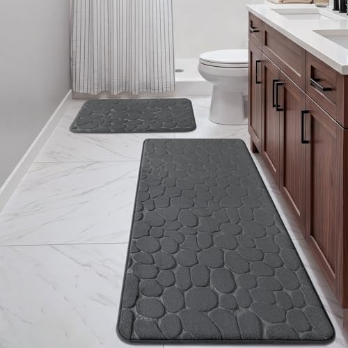 YIHOUSE Bathroom Rugs Mat Set, Memory Foam Bath Mat 2 Piece Dark Grey | 17x24&20x46, Non Slip, Water Absorbent, Washable, Bath Mat For Bathroom, Sink and Toilet - color: Dark Grey, size: 3'10" x 1'8" (Rectangular)