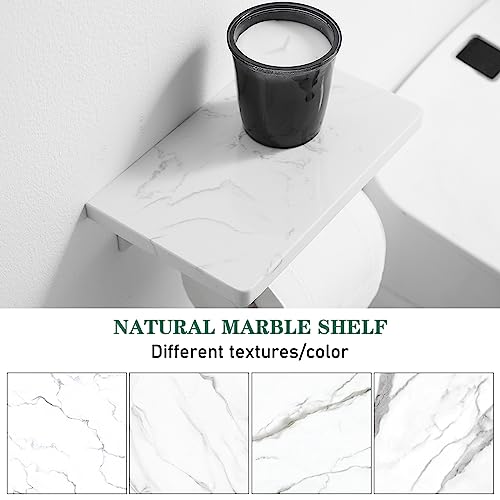 Hoimpro White Aluminum Toilet Paper Holder with White Natural Marble Shelf, Wall Mounted Tissue Hand Paper Roll Storage Holder for Bathroom Kitchen Washroom Bedroom - color: White