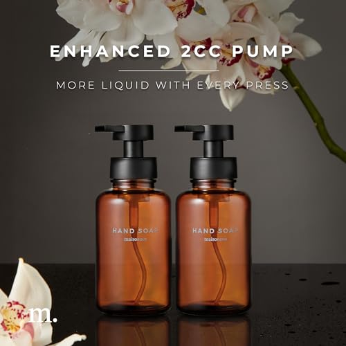 MaisoNovo Glass Foaming Soap Dispenser 14 Oz | Glass Bottles Pumps x 2 Amber - color: Amber Bottles/Black Plastic Pumps/No Tray