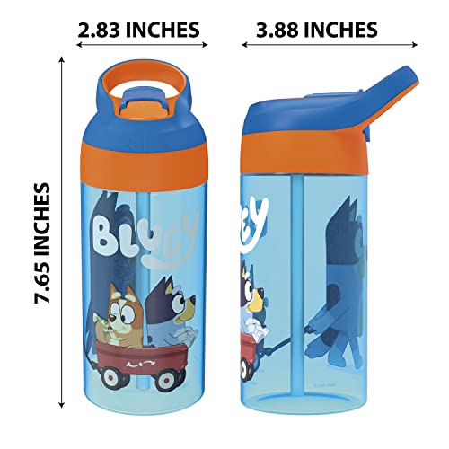 Zak Designs 17.5 oz Riverside Bluey Kids Water Bottle with Straw and Built in Carrying Loop Made of Durable Plastic, Leak-Proof Design for Travel, 2PK Set - color: Bluey