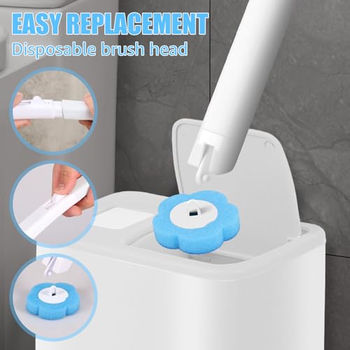 Wall Mount Toilet Bowl Cleaner Kit with Lengthened Handle Auto Lid Opening Toilet Brush Cleaning Kit 360 Degree Cleaning Toilet Brush Pad Kit for Bathroom (White)