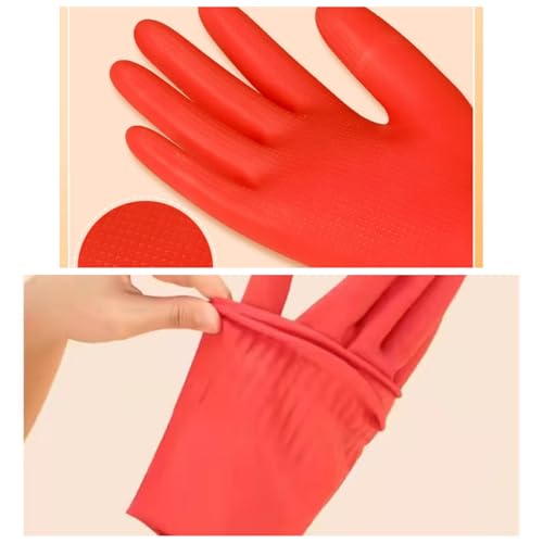 Long Rubber Waterproof Latex Household Cleaning 18inch Gloves Red Long Sleeved Heavy-duty Reusable 2Pair - color: Red, size: Large