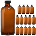 15 Pack 16oz Amber Glass Boston Round Bottles with Phenolic Polycone Caps – Airtight, Leak-Proof Brown Glass Containers for Kombucha Brewing, Storing Condiments, Essential Oils, and Homemade Solutions - size: 16oz