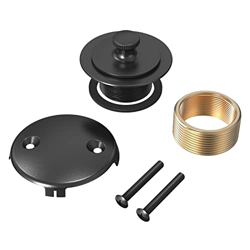 Matte Black Tub Drain and Overflow Kit, Replacement Bath Tub Drain Trim Set,Lift & Turn Bathtub Drain Kit with 2-Hole Overflow Faceplate Conversion Kit Assembly Fine/Coarse Thread - color: Matte Black