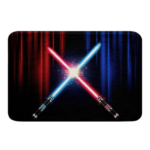 Neon Light Light Up Sword Bathroom Rug Geometric Red Blue Abstract Ombre Non Slip Bath Mat Kids Boys Adult Video Games Shaggy Absorbent Floor Mat Fashion Black Bath Indoor Doormat Decor,16"x24" - color: Lightsaber 04, size: 16" x 24"