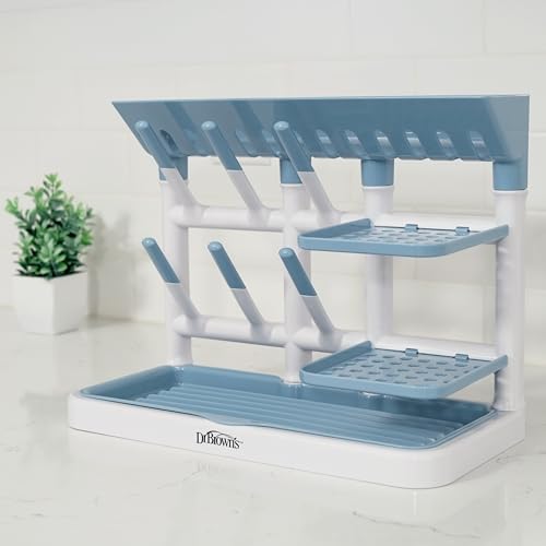Dr. Brown's Drying Tower, Stand-Up Drying Rack, Countertop Baby Bottle Drying with Organized Storage for Baby Essentials, Space Saving Vertical Rack, Blue/White - style: Blue/White Rack