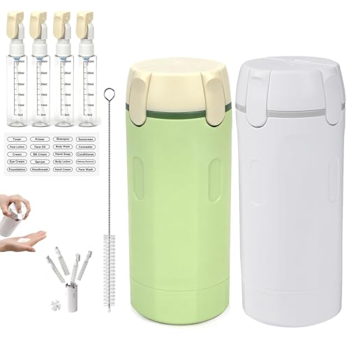 4 in 1 Travel Dispenser,4 Pack 30ML Travel Bottles for Toiletries,Refillable Leak Proof Portable Bottle Set for Shampoo,Shower Gel,Suitable for Travel,Gym,Vacation,Camping (Green+White) - color: Green+white
