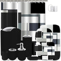 Lnond Black Bathroom Set, 23-Piece Black Geometric Bathroom Decor Set with with Shower Curtain and Rugs, Trash Can, Toilet Brush Holder Set & Soap Dispenser - style: Black Geometric