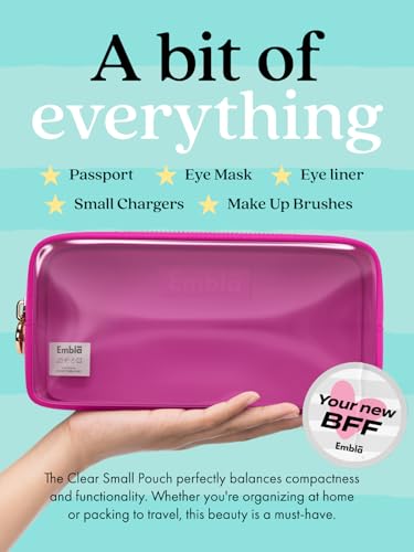 Embla Clear Cosmetic Bag Makeup Case, Clear Zipper Make Up Pouch and Toiletry Travel Tote, Cute Skincare Pouches for Women Girls, Preppy Purse Cosmetic Organizer, Small Makeup Bags, Fuchsia | Small Pink Clear Nylon/PVC Cosmetic Bag with Zipper, Waterproof
