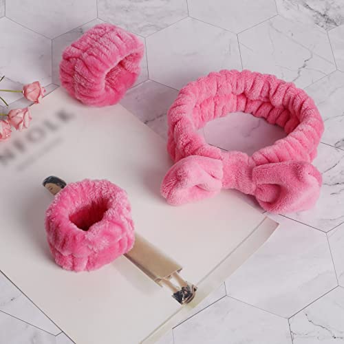 WSYUB Spa Headband and Wrist Bands for Makeup & Face Wash, 1 Set, Watermelon red - color: Watermelon red