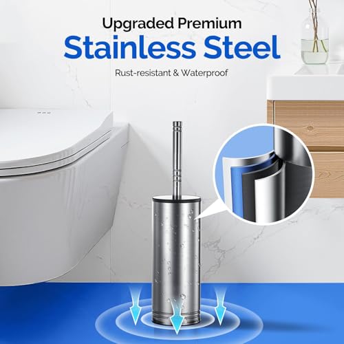 HAMITOR Toilet Brush and Holder Set: 304 Stainless Steel Heavy Duty Deep Cleaning Bowl Cleaner Brush with Curved Bristle - Wall-Mounted for Home Apartment Bathroom Accessories Silver 1 Pack - color: Silver