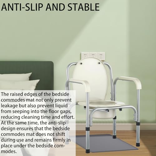 27" x 27" Bedside Commodes Mat, Bedside Toilet Floor Mat with Raised Edge for Floor Protector, Silicone Non-Slip Protective Mat for Under Commode Chair, Recyclable and Waterproof