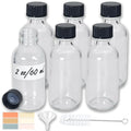 Zkupanx Glass Boston Round Shot Bottles, Leak-Resistant, 6-Pack | Borosilicate Glass; Leak-Resistant Caps; 2oz/60ml Travel Size; 6-Pack with Labels; Reusable & Dishwasher Safe