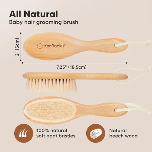 Wooden Baby Hair Brush for Toddler, Infant Cradle Cap (Walnut, Regular) | Soft Goat Bristles Brush for Newborn Girl, Boy Hair, Scalp, Styling, Gentle Grooming, Baby Comb, Baby Bath Essentials - color: Walnut, size: Oval, Regular 7"