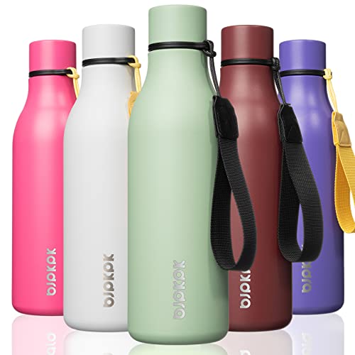 BJPKPK Insulated Water Bottles, 18 oz Stainless Steel Metal Water Bottle with Strap, BPA Free Leak Proof Jugs, Mugs, Flasks, Reusable Thermal Flasks for Sports & Travel, Macaron Green - color: Macaron Green, size: 18 Ounces, style: 18oz