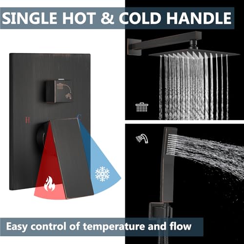 Aolemi Shower Faucet Set Rain Shower System with Handheld Spray Bathroom Shower Combo Rough-in Valve and Shower Trim Kit Included Oil Rubbed Bronze 8 Inch Wall Mount Shower Head - color: Oil Rubbed Bronze, size: 8 Inch Wall Mount Shower Head