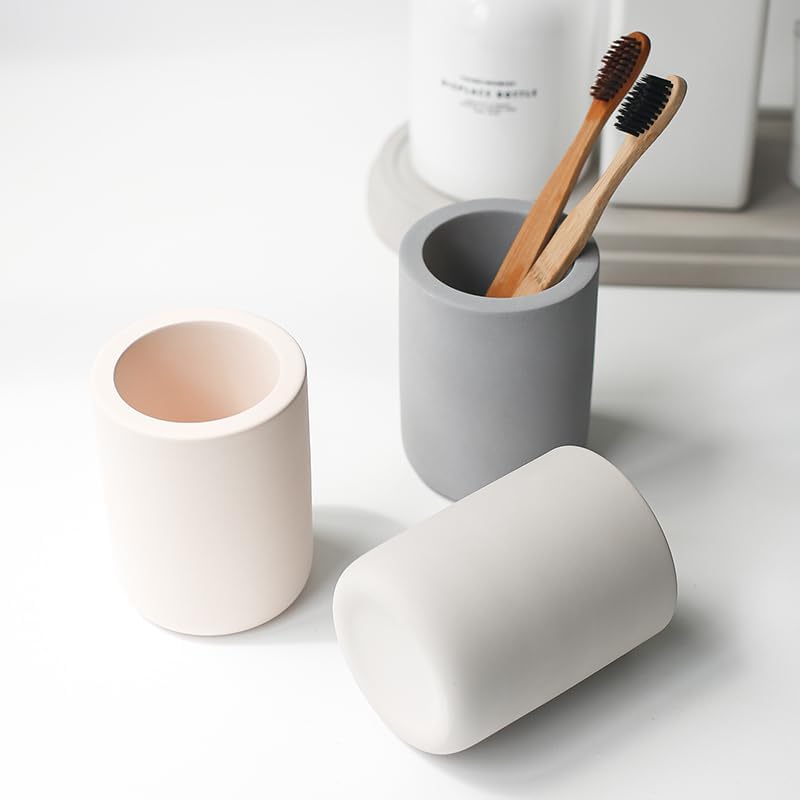 Selegna Diatomite Drying Stone Toothbrush Holder, Modern Ceramic-Look Countertop Cup with Drainage for Bathroom, Quick Drying Electric Toothbrush & Toothpaste Organizer, Stoneware Finish - color: Dark Grey