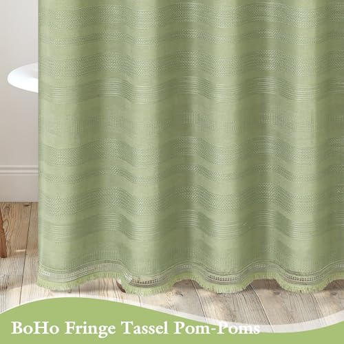Small Stall Boho Farmhouse Shower Curtain with Tassel, Linen Bohemian French Country Chic Bathroom Shower Curtain Set, Modern Striped Textured Shower Curtain 36x72 - Olive Green - color: Olive Green, size: 36"W x 72"L (Pack of 1)