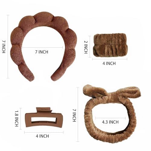 7 Pcs Spa Set, Facial Headband and Wristband Set, Skincare Accessories, College Style Girl Idea Gifts, Hair Accessories for Women and Girls （Dark Brown） - color: Dark Brown