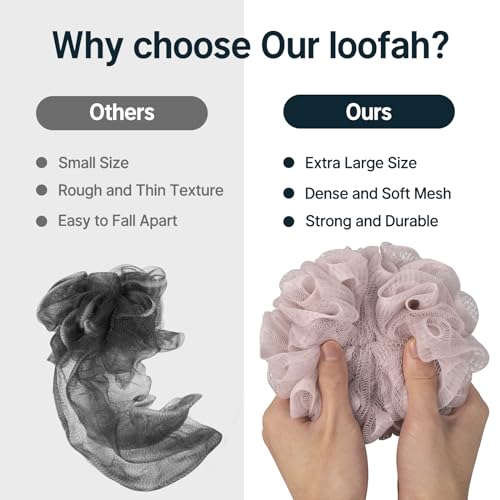 AmazerBath Loofah Sponge 60g/PCS, Shower Loofah for Men and Women - Body Scrubber Loofa Set of 3, Bath Sponge - Grey Blue-Pink-White - style: Grey Blue-Pink-White
