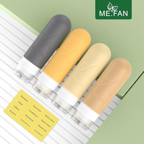 ME.FAN Travel Bottles for Toiletries,3oz Silicone Travel Size Containers, TSA Approved Squeezable Portable Split Bottle, Travel Accessories for Conditioner Shampoo Lotion - 4 Pack Yellow - color: Yellow