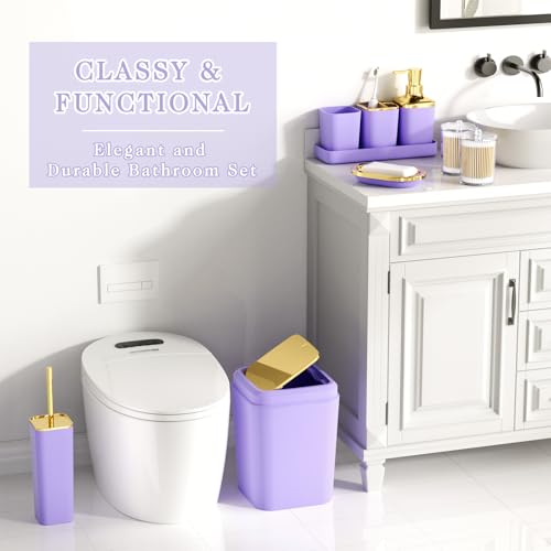 XLHOMO Bathroom Accessory Set - 24PCS Luxury Bathroom Accessories Set, Bathroom Sets with Shower Curtain and Rugs, Purple Bathroom Set with Trash Can, Toothbrush Holder & Soap Dispenser for Home Decor - color: Purple & Gold, size: Gradient Complete Set+Ba
