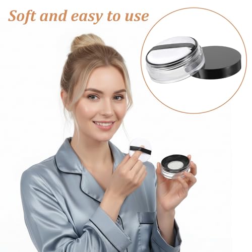 2 Pcs Loose Powder Container with Mirror, 20g(0.7oz) & 10g(0.33oz) Empty Reusable Compact with Rotatable Sifter, No Leak Powder Case with Sponge Puff for Travel DIY Makeup