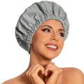 Edoneery Reusable Shower Caps for Women, Waterproof Long Hair Bonnet | Washable Design, Wide Elastic Band, Large Fit, Holds Long Hair, Braids Friendly, Bath Accessories, Spa, Travel - color: Dark Grey