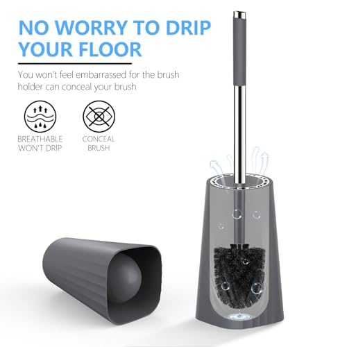 SetSail Toilet Brush, Compact Size Toilet Bowl Brush and Holder Toilet Brushes for Bathroom with Stainless Steel Handle Toilet Cleaner Brush with Durable Scrubbing Bristles, Grey - color: Gray, size: 1 pack
