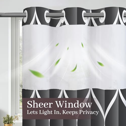 Yiatn Dark Grey Ringless Shower Curtain with Snap in Liner - Hotel Style with See Through Mesh Top Window, Modern Geometric Waterdrop Design,Waterproof and Washable,- 71x74 INCH - color: Dark Grey, size: 71"W x 74"L (Pack of 1)