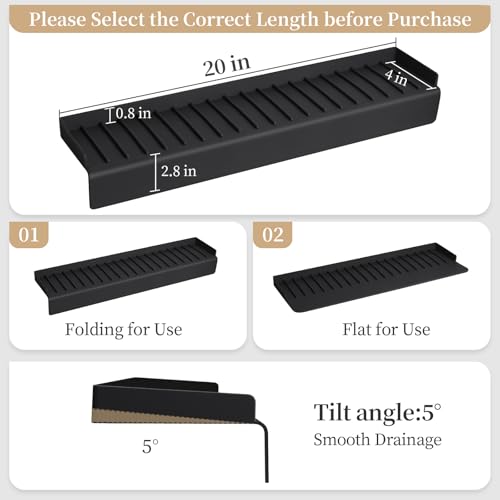 Sink Edge Protector with Suction Cup, 14" 20" 24" 30", Silicone Sink Splash Guard for Kitchen & Bathroom, Protect Countertop from Scratches, Stains, for Stainless Steel Granite Quartz - color: Black, size: 20" x 4"