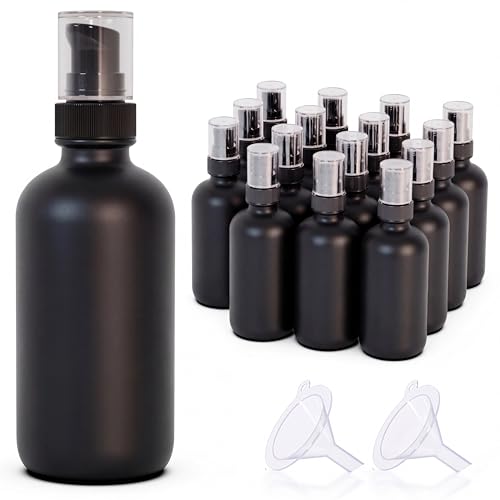 12Pack 4oz Black Glass Pump Bottle,120ml Empty Refillable Travel Small Container For Lotion Cream Essentil Oil Shampoo (4oz black) - size: 4oz black