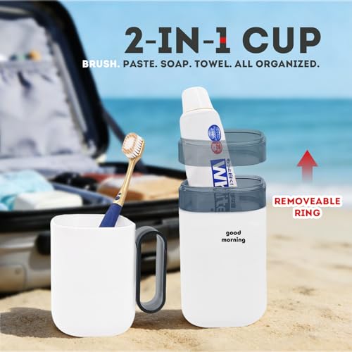 Toothbrush Travel Case,Toothbrush Holder and Rinse Cup with Handle Travel Toothbrush Cup,Multifunctional Toothbrush Covers,Large Capacit Travel Toothbrush Holder with Mouthwash Cup (Blue) - color: 1pcs-grayish Blue