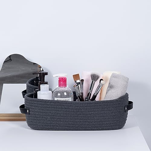 Cotton Rope Toilet Paper Holder Basket with Handle, Home Decor Organizing Small Baskets, Nursery Basket 13"x5.9"x4" Dark Gray - color: Dark Gray