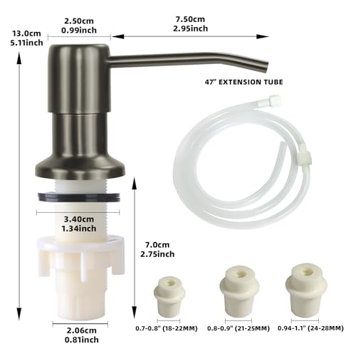Soap Dispenser for Kitchen Sink, Built in Sink Soap Dispenser, Countertop Soap Dispenser Pump with 47" Extension Tube kit, No Need to Fill Little Bottle Again, Gray - color: Gray
