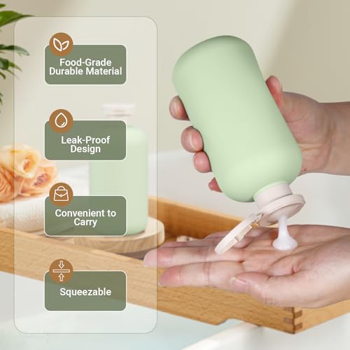 6.8oz Travel Bottles for Toiletries, Empty Plastic Squeeze Bottles with Flip Cap, Lotion Container for Toiletries Travel Size Shampoo and Conditioner (3 pack Green) - color: Green, size: 6.8 oz