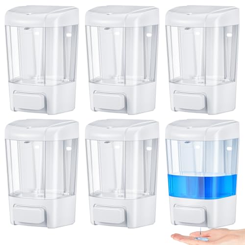 Hushee 6 Pcs Plastic Wall Mounted Soap Dispenser Commercial Manual Soap Dispenser Containers for Kitchen Shower Hotel(White,27 oz 800 ml) - color: White, size: 27 oz 800 ml