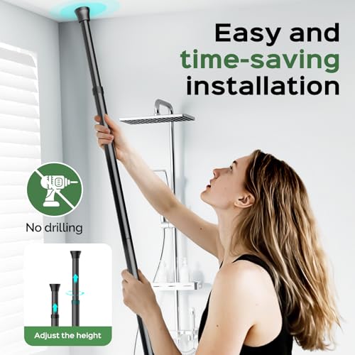 HAMITOR Shower Caddy Tension Pole: Rustproof Quick Install Corner Bathroom Organizer Shelf on Floor for Renters - 4-Tier Large Capacity Storage Rack with Soap Holder for Apartment -47-121 Inch/Black - color: Black