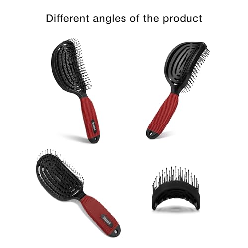 NuWay® DoubleC® Detangling Hair Brush – The Original Home Scalp-Care Brush – Patented Double Curved Scalp Care Hairbrush for Gentle Detangling, Volume Styling & Wet or Dry Hair (Black & Red) - color: Black & Red
