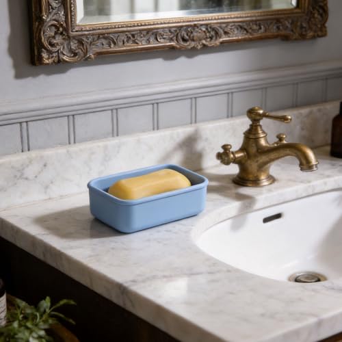 Silicone Travel Soap Case, Leak-Proof Soap Container with Drain Pad, Blue | Silicone Soap Holder, Travel Soap Case, Leak-Proof Soap Box, Removable Drain Tray, Portable Soap Container, Gym & Camping Use - color: Light Blue