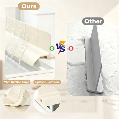 Sink Splash Guard with Suction Cups, 23", Silicone Water Guard for Kitchen & Bathroom, Faucet & Countertop Protector, Easy Install, Dishwasher Safe, Cream - color: Cream, size: 23''