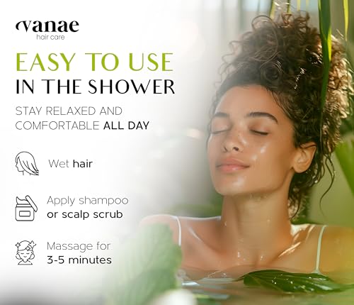 Vanae Shampoo Brush - Scalp Massager Hair Growth, Ergonomic Scalp Scrubber, Silica and ABS Brush for All Hair Types, Promotes Blood Circulation, Reduces Dandruff, Eco Responsible, Antimicrobial