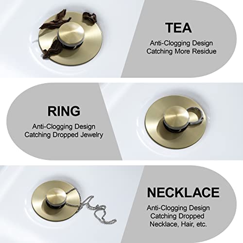 Universal Bathroom Sink Stopper - Bounce Wash Basin Drain Filter, Stainless Steel Pop Up Drain Stopper, Bullet Core Push Type Sink Stopper, Sink Drain Plug with Anti-Clogging Strainer, Brushed Gold1 - color: Gold Brushed, style: Small Cover